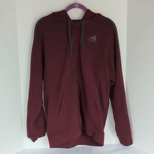 Adidas Maroon W Black Trim & Logo Hoodie Full Zip Sweatshirt w Pocket Size M